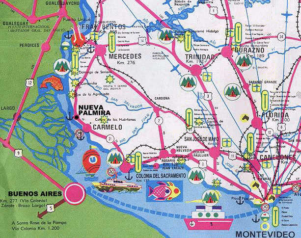 montevideo, colonia, carmelo, florida, nueva palmira, mercedes, mapa, rutas, 87 kb